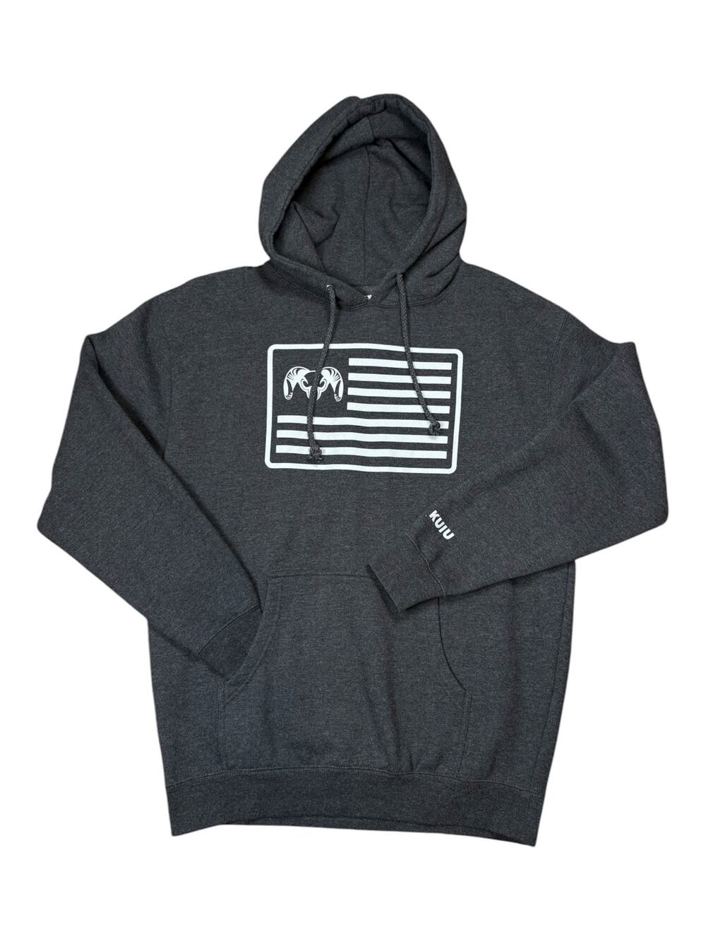 KUIU Ram American Flag Graphic Pullover Hoodie Sweatshirt Men's Large Dark Gray